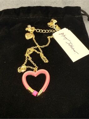 Betsey Johnson Gold Chain Necklace with Pink Pencil Heart Pendant